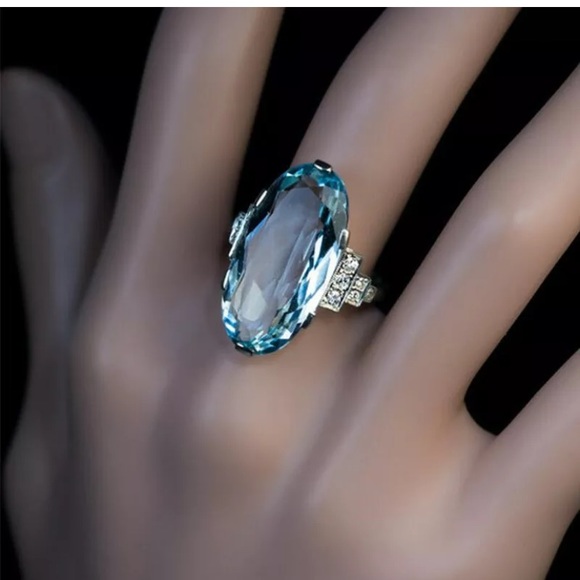 Elegant 925 Silver Ring Women Oval Cut Aquamarine - Picture 5 of 11
